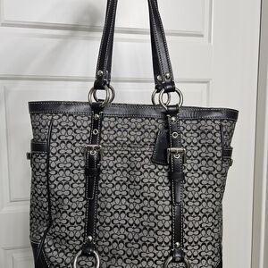 Coach Black and Gray Signature Shoulder Bag